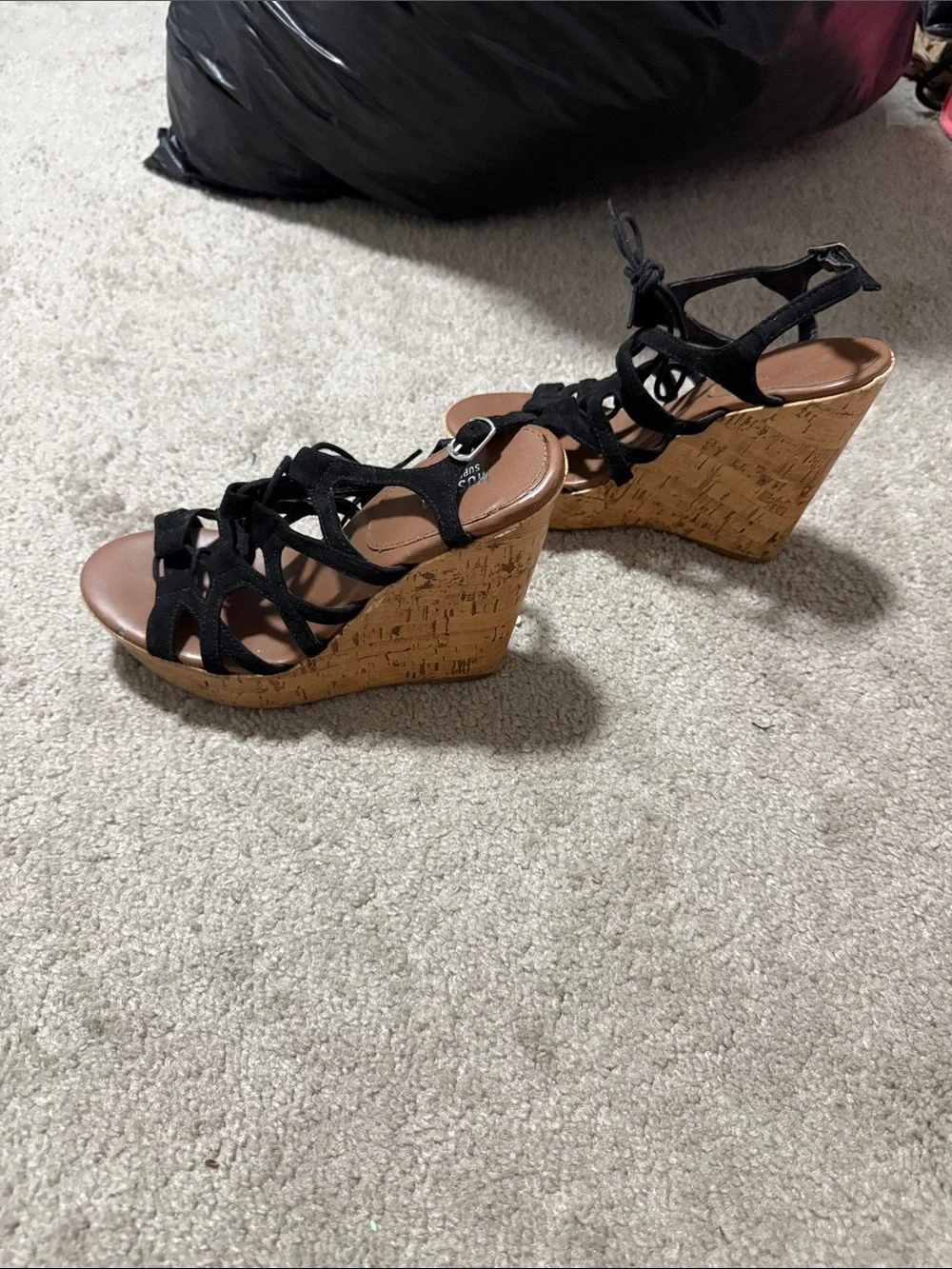 Women’s Black Strappy Lace-Up Wedge Sandals